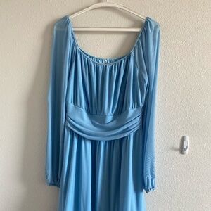 Wenrine Women's Mesh Long Sleeve Square Neck Dress High Waist A Line Ruffle Hem